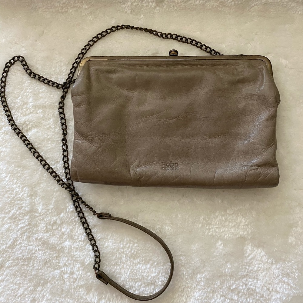 Hobo Leather Taupe Crossbody Bag